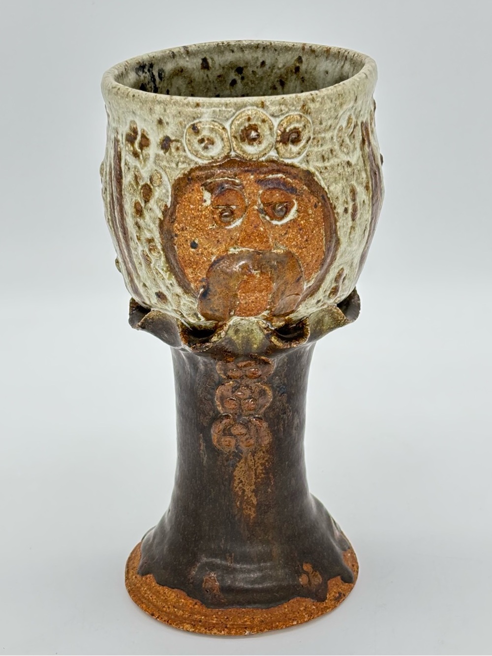Vintage Studio Art Pottery Face Goblet Chalice Vase Planter Rustic Brutalist